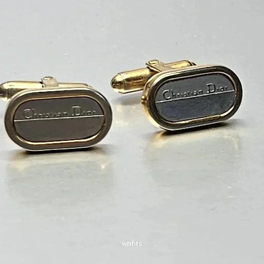 Christian Dior Gold and Silver Tone Cufflinks and Tie Bar set